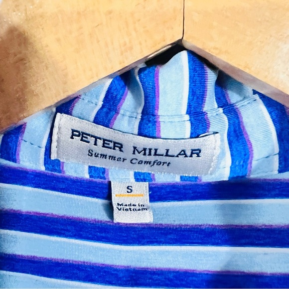 Peter Millar Summer Comfort Blue Striped Short Sleeve Polo Shirt Size S - Picture 5 of 7